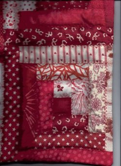 $red, white quilted pinwheel log cabin pillow, quilted throwl.jpg