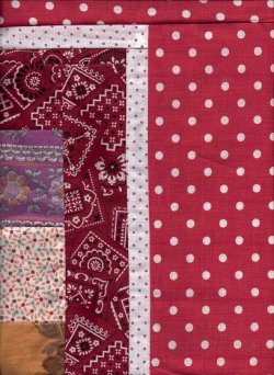 $Jun. One-patch 16 square Scrap quilt2, Red PolkaDot border 1.17.2012.jpg