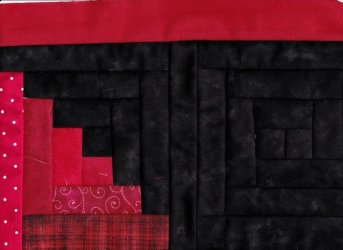 $2 CK Red Black Tall Ship Log Cabin Quilt top Bow.jpg