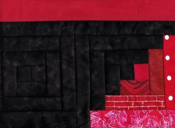 $3 CK Red Black Tall Ship Log Cabin Quilt top Stern.jpg