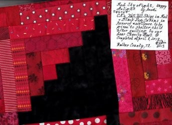 $16 Red Sky Night, Happy Delight Log Cabin quilt top info.jpg