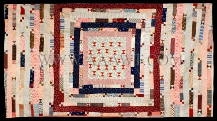 $1870s Crib quilt, Eliot Maine 8 borders, 35x65, postage stamp four-patches and bowties.jpg