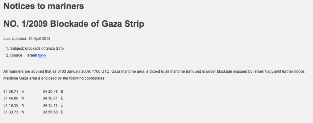Notice to Mariners 2009 Blockade Gaza Strip.png